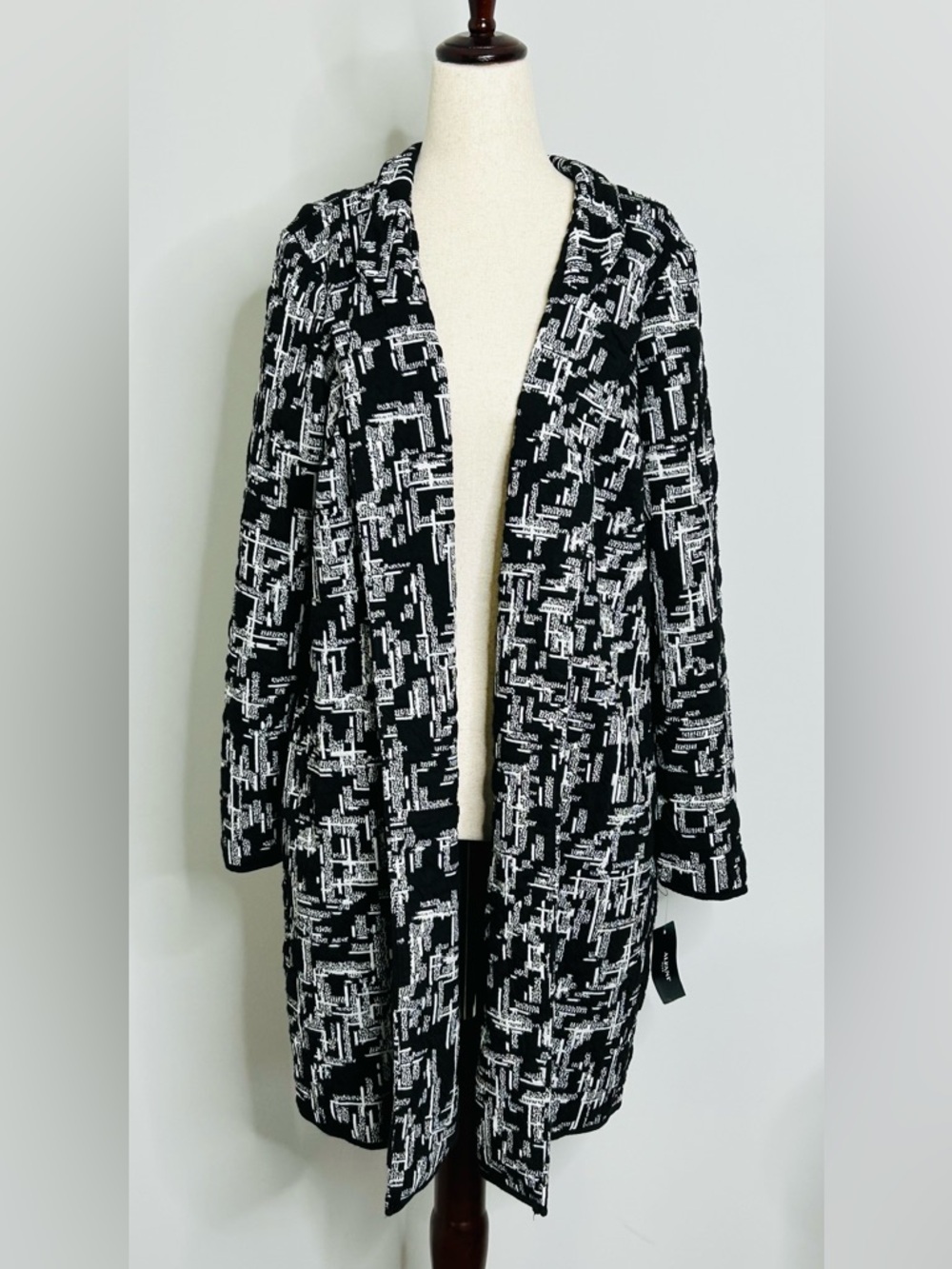 NEW Alfani Plus Black and White Jacquard Open-Front Jacket Cardigan Long Size XL - Picture 6 of 14